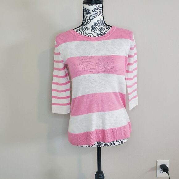 Gap small womens white and pink striped 3/4 sleeve thin blouse - Picture 1 of 8